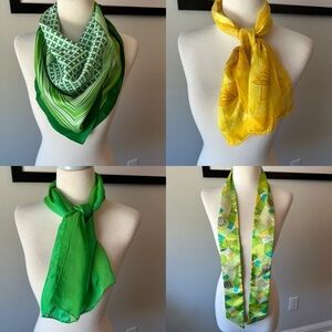 Four piece green and yellow scarf set